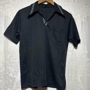 Studio One by Campus Polo Medium Black 70s Style Embroidered Point Collar